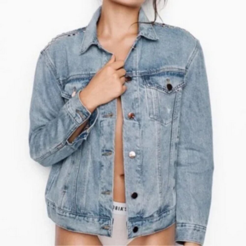 NWOT Victoria's Secret studded distressed denim jacket size medium - Picture 8 of 8